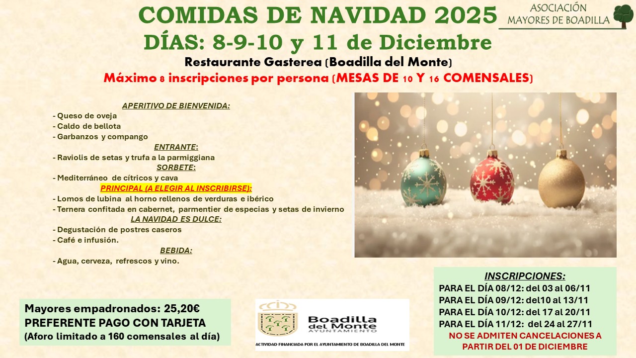 COMIDA NAVIDAD 8 DIC. 2025 EN RESTAURANTE GASTEREA A LAS 14h